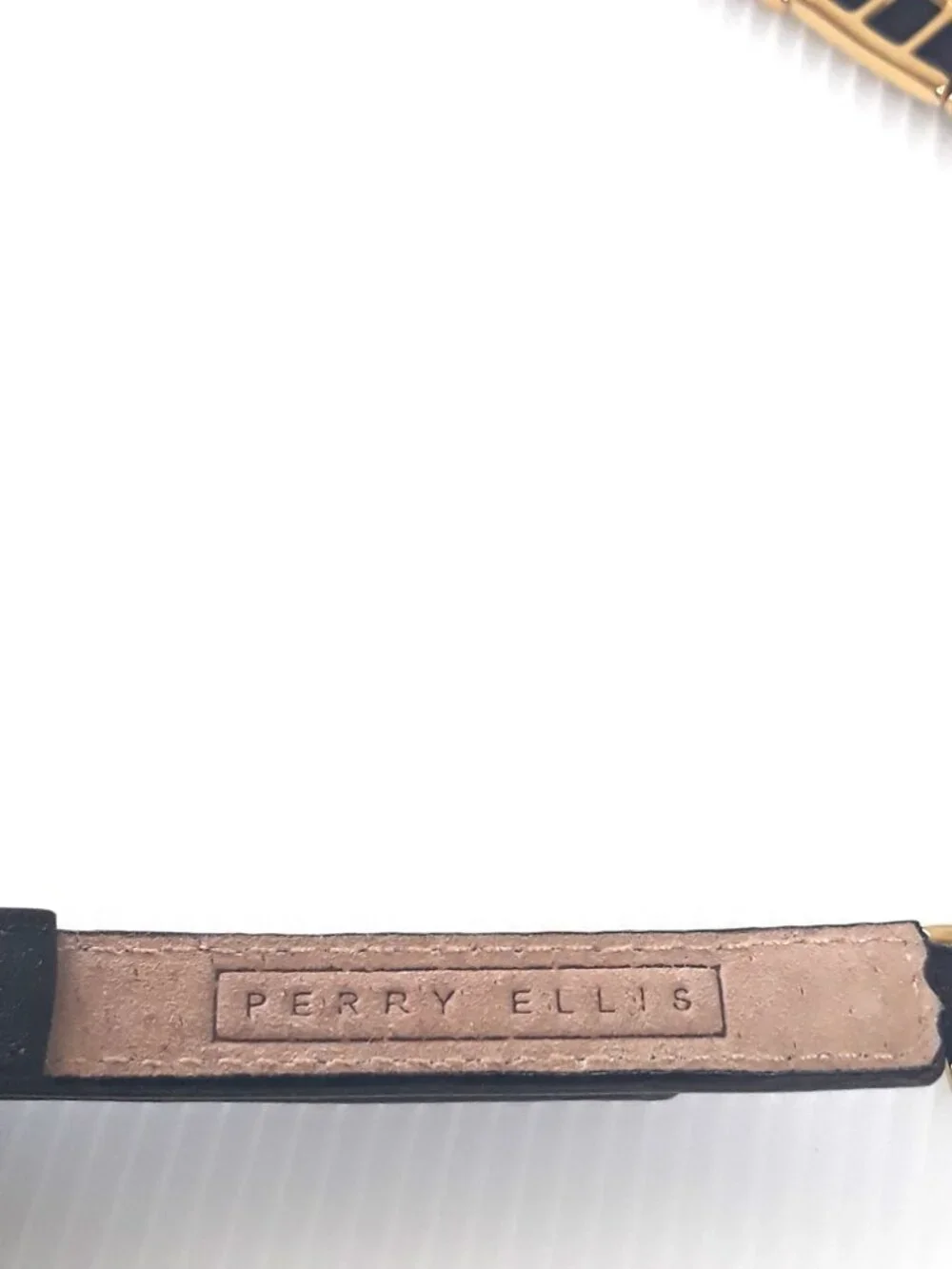Black Leather Belt with Stretch Gold Chain Detail Medium/Large Quiet Luxury